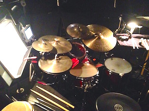 Brian's pit orchestra drumset rig for North Shore Theatre